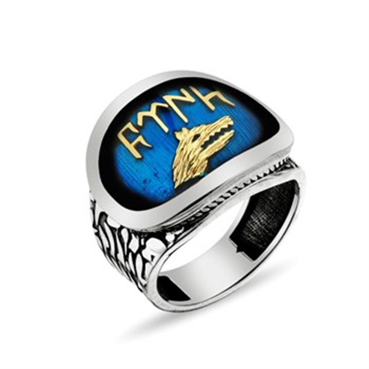 Göktürk Kurdu Göktürkçe Türk yazılı 925 Ayar Gümüş Erkek Yüzük