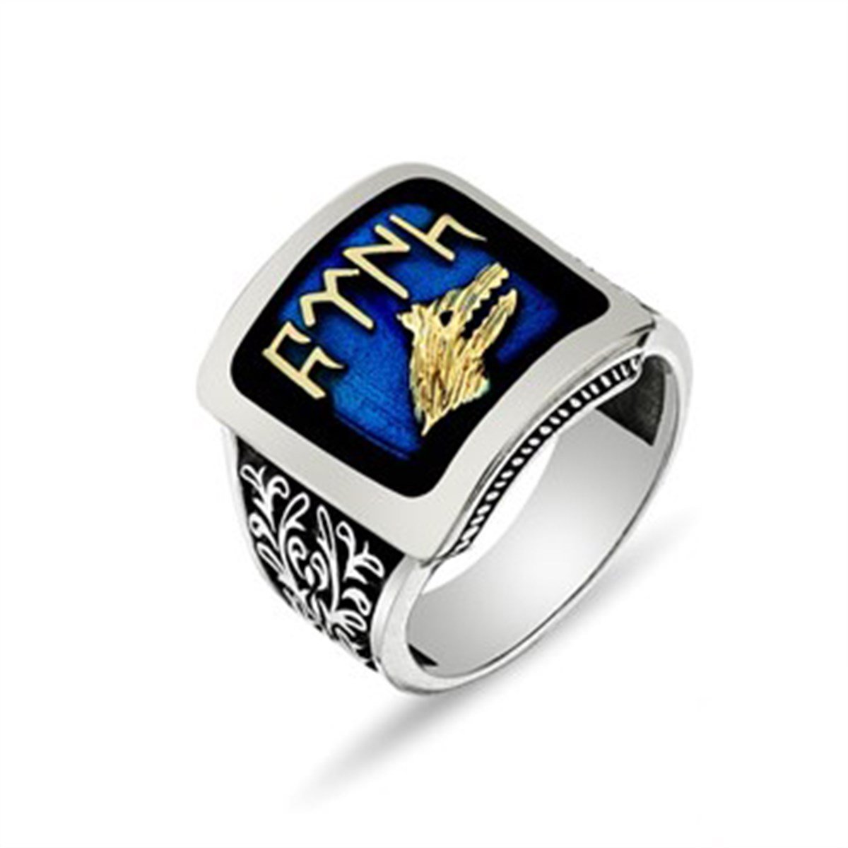 Göktürk Kurdu Göktürkçe Türk yazılı Kare 925 Ayar Gümüş Erkek Yüzük