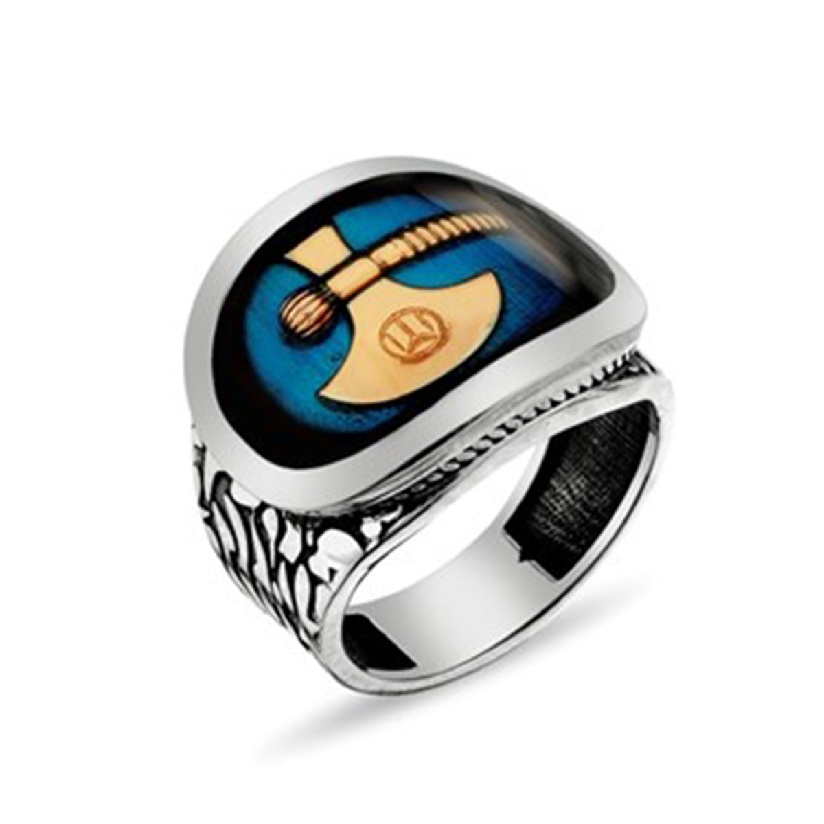 IYI Diriliş Kayı Boyu Sancağı Baltalı 925 Ayar Gümüş Erkek Yüzüğü