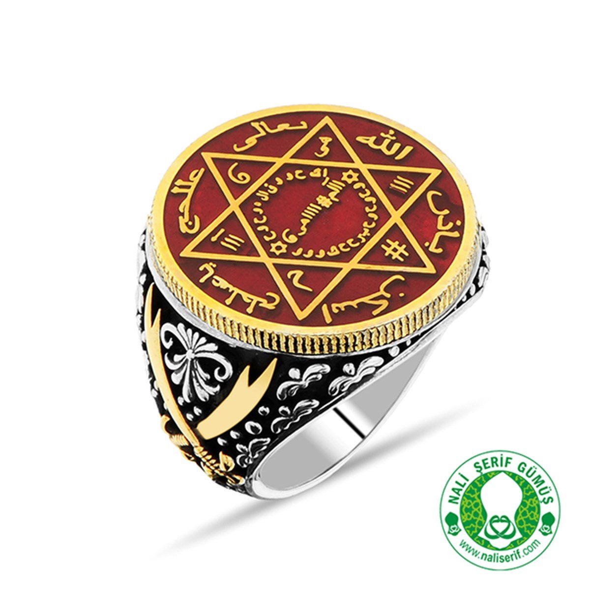 Kabartma Zülfikar Kılınç İşlemeli Bordo Mineli Tılsımlı Barbaroslar Mührü Süleyman Gümüş Erkek Yüzük
