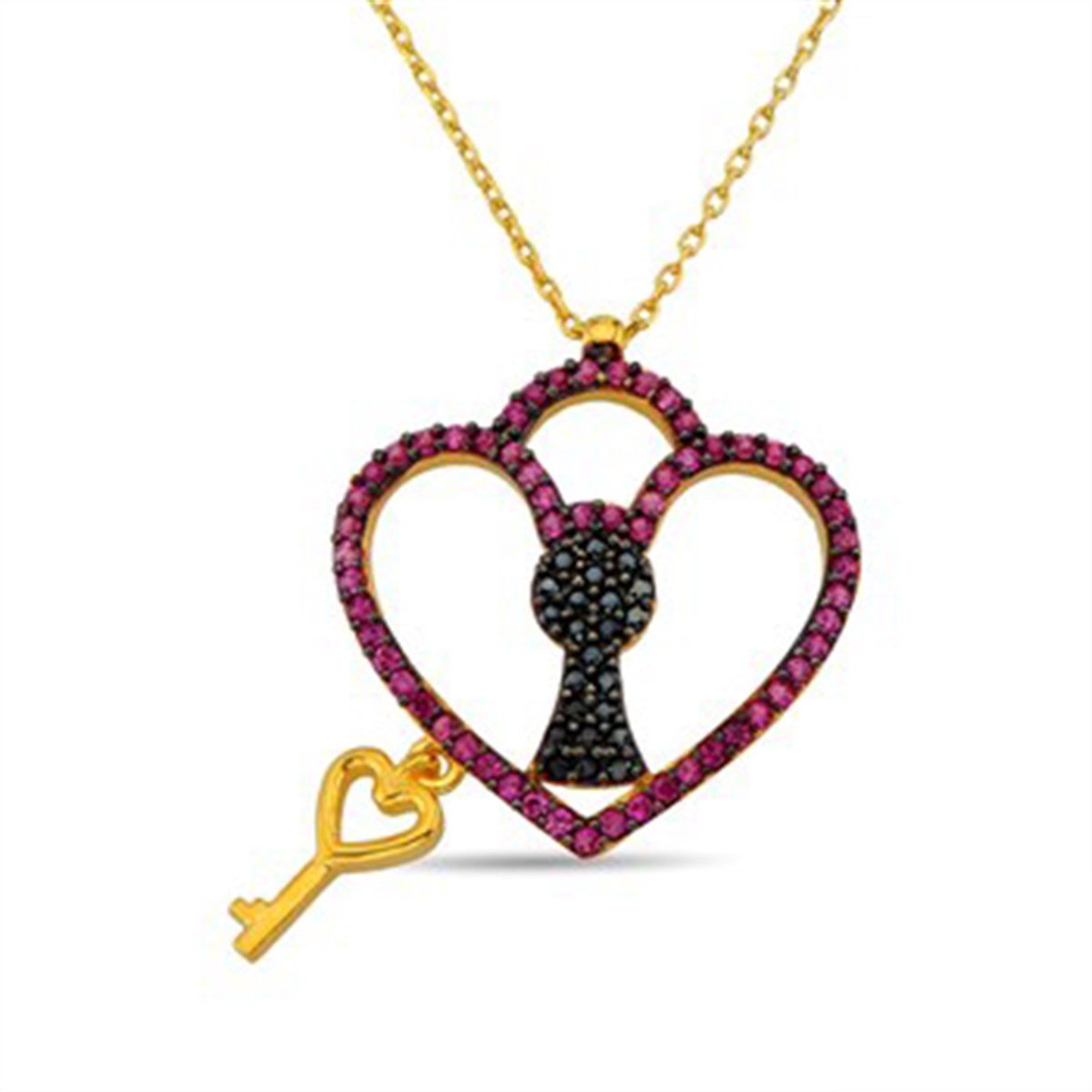 Kalp Anahtarı Altın Kaplamalı 925 Ayar Gümüş Bayan Kolyesi