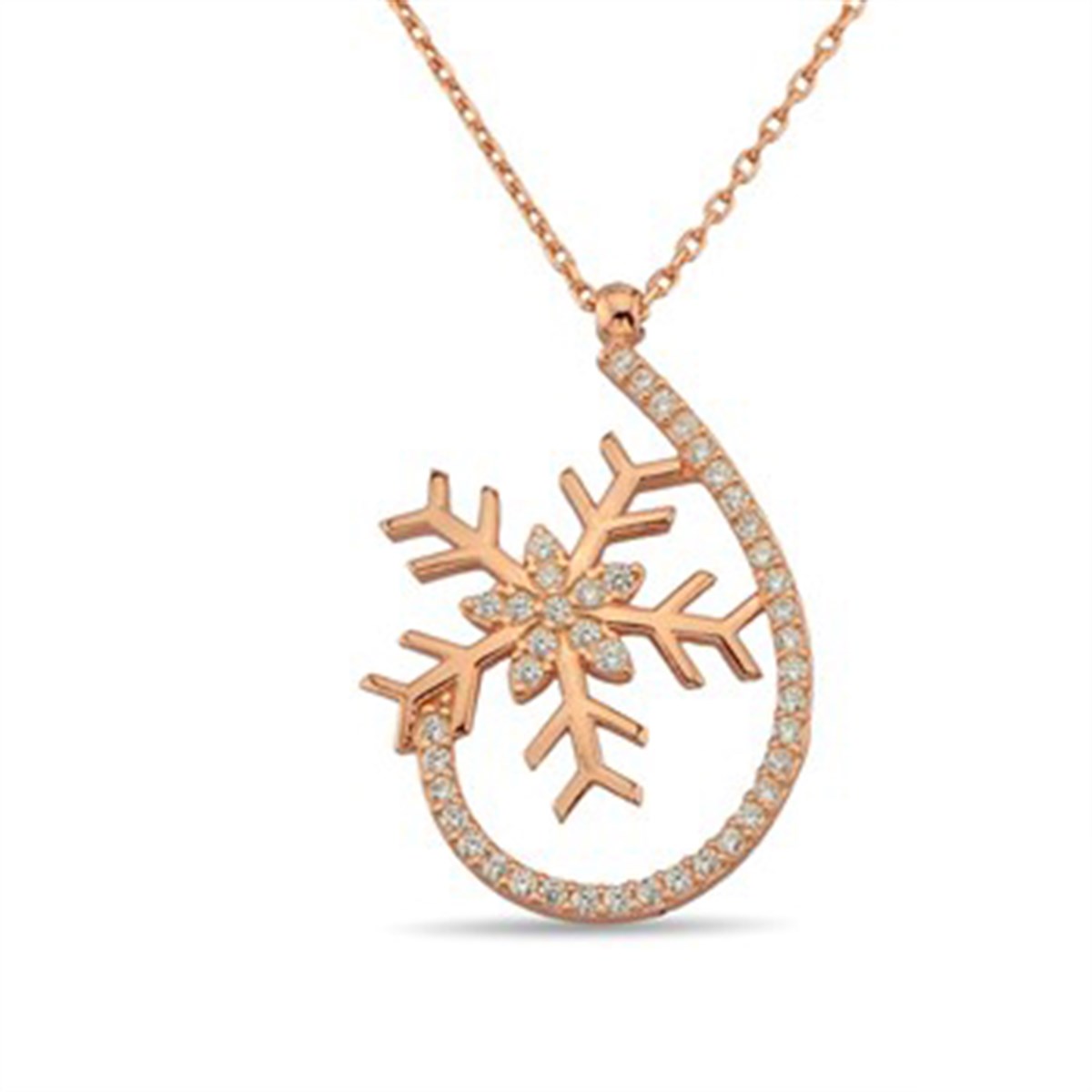 Kar Tanesi Roz Kaplama 925 Ayar Gümüş Bayan Kolyesi