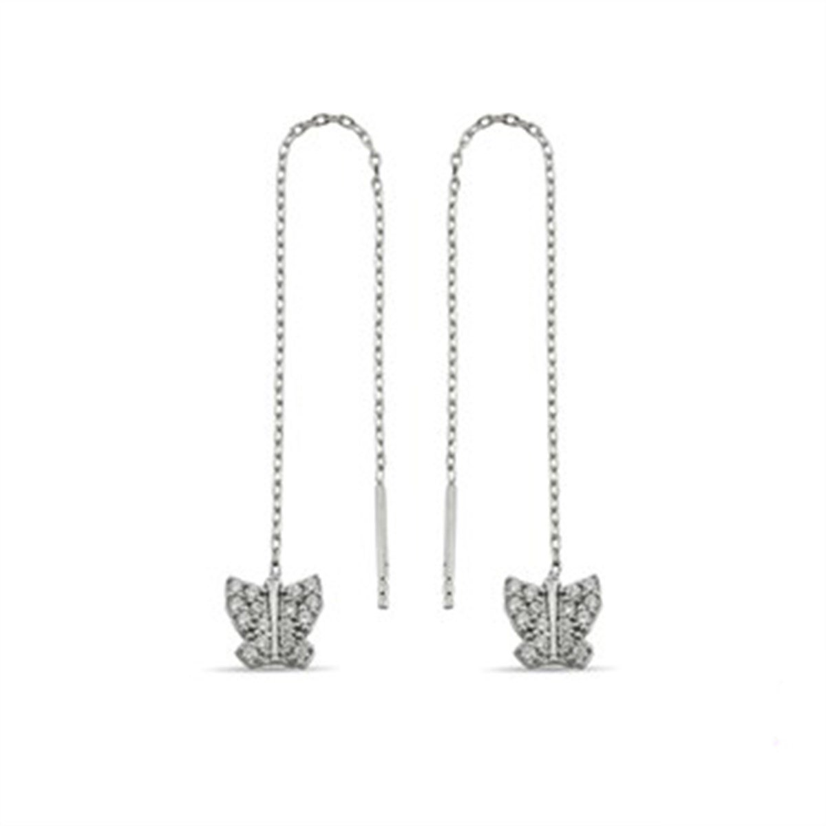 Kelebek Zirkon Taşlı Zincirli Gümüş Küpe