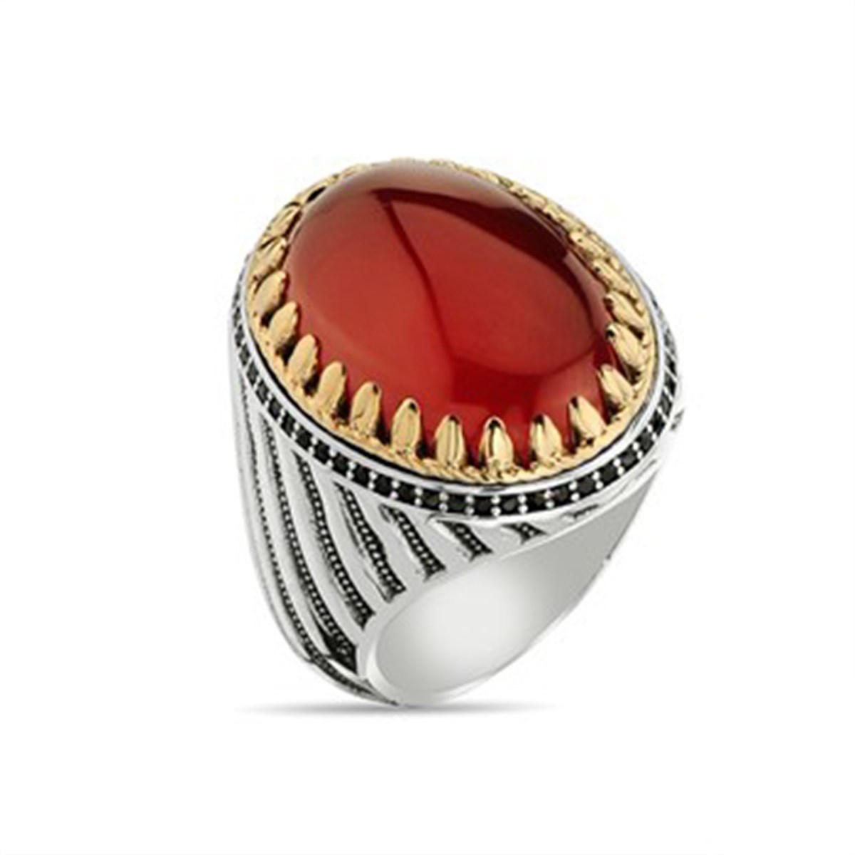 Kırmızı Akik Taşlı 925 Ayar Gümüş Erkek Yüzüğü