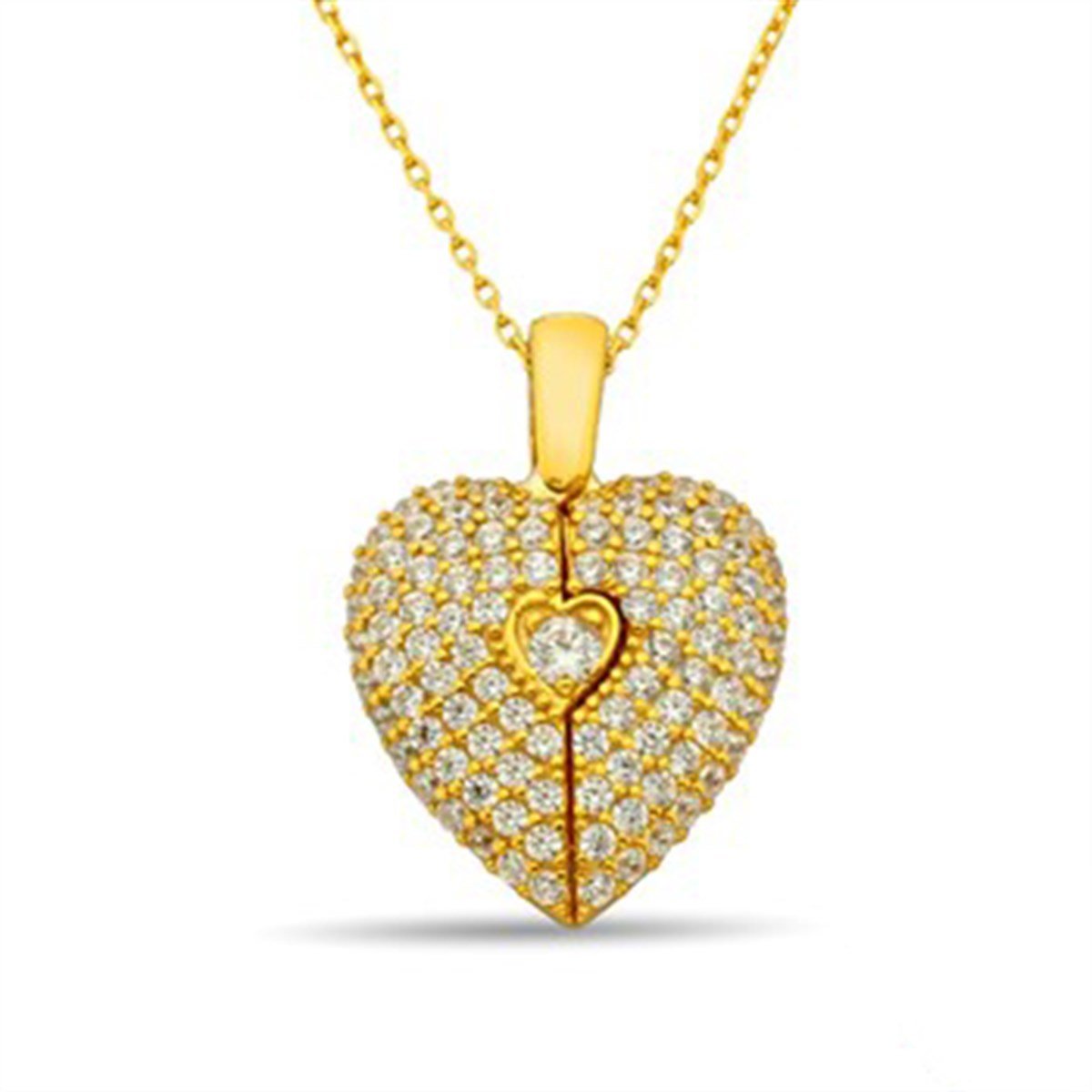 Kişiye Özel İsimli Açılan Kalp Altın Kaplama 925 Ayar Gümüş Bayan Kolyesi