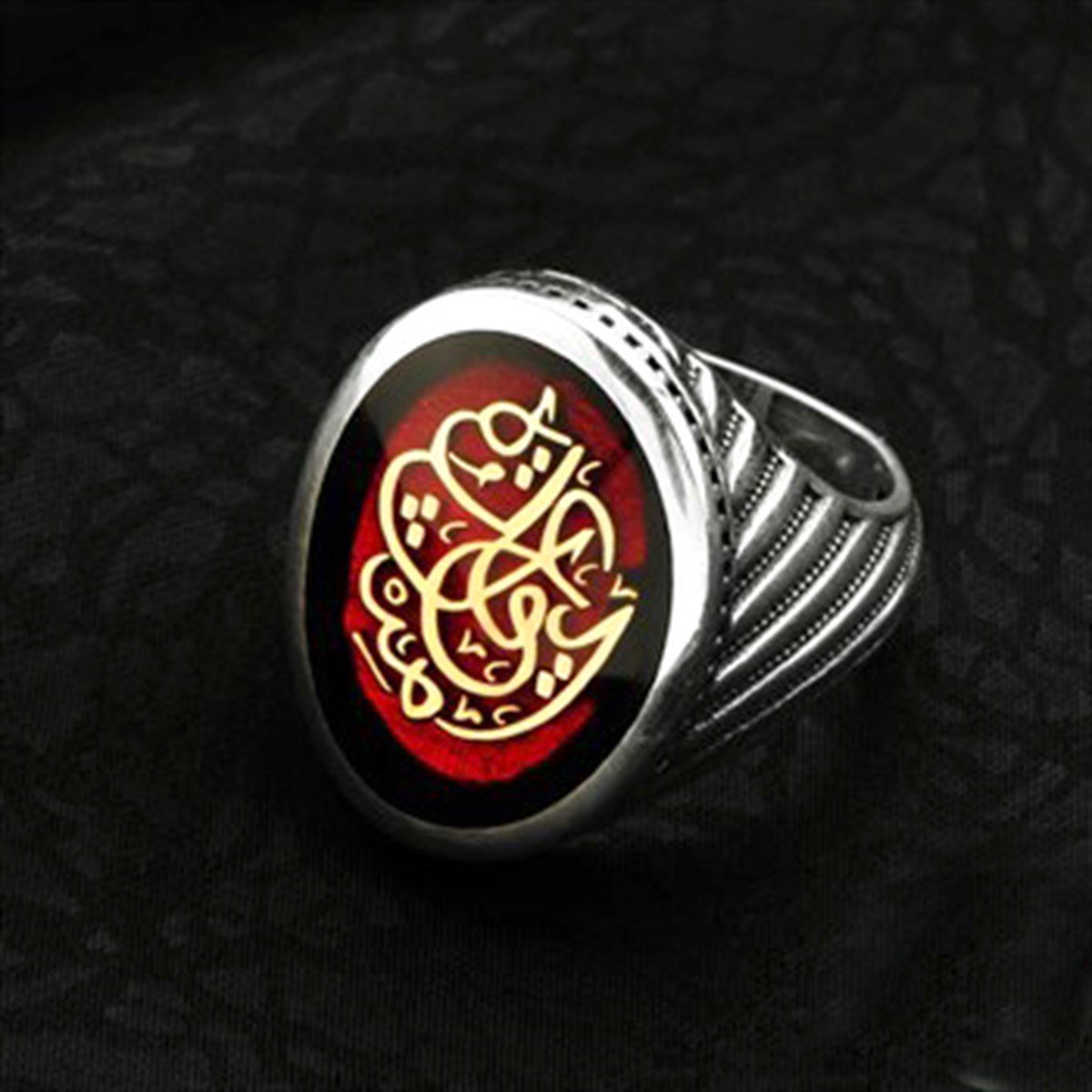 Kördüğüm Gibi Yazılı Bordo 925 Ayar Gümüş Erkek Yüzüğü