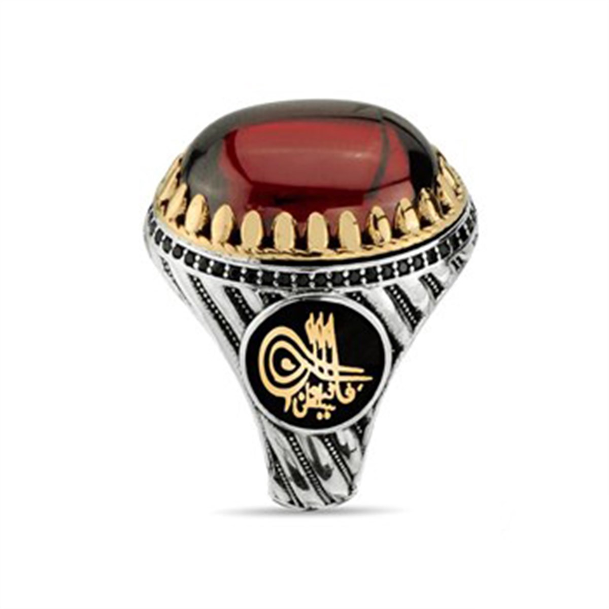 Lal Kırmızı Oval Taşlı 925 Ayar Gümüş Erkek Yüzük