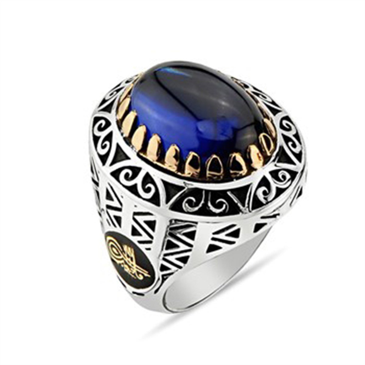 Lal Safir Mavi Taşlı 925 Ayar Gümüş Erkek Yüzüğü