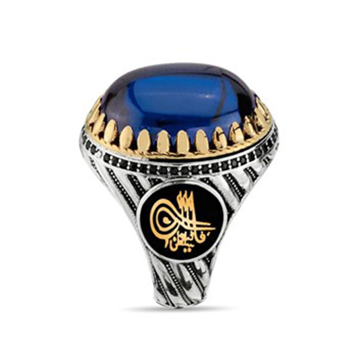 Lal Safir Mavi Taşlı 925 Ayar Gümüş Erkek Yüzüğü