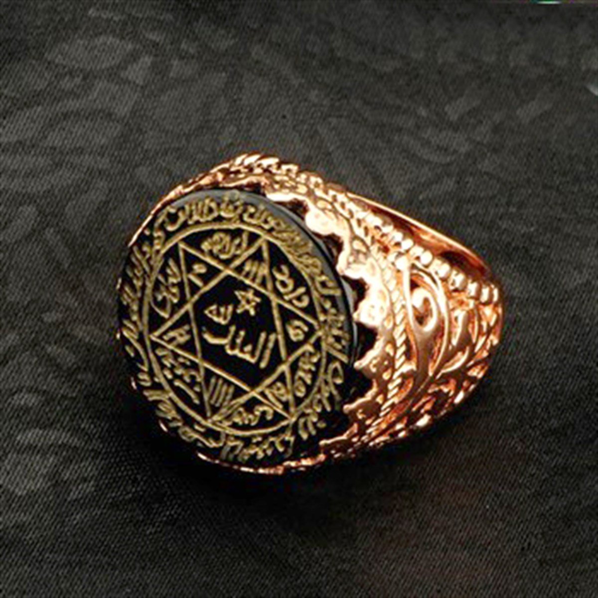 Mührü Süleyman Akik Taşlı Nazar Dualı Roz Kaplamalı Gümüş Bayan Yüzük