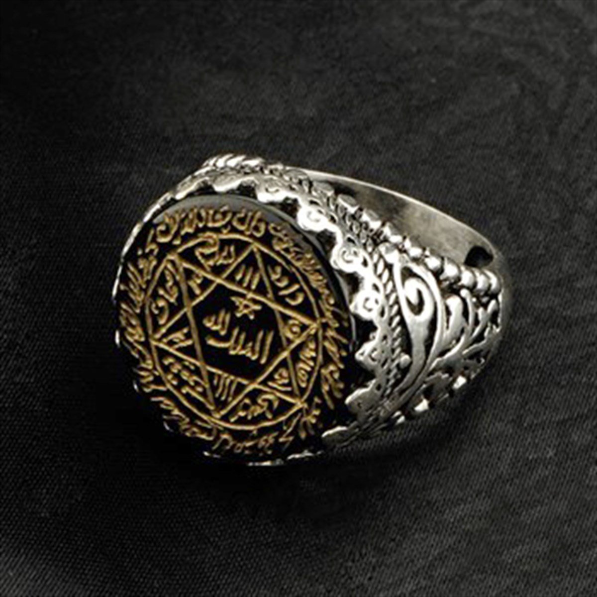 Mührü Süleyman El Yazması Akik Taşlı Nazar Dualı 925 Ayar Gümüş Erkek Yüzük