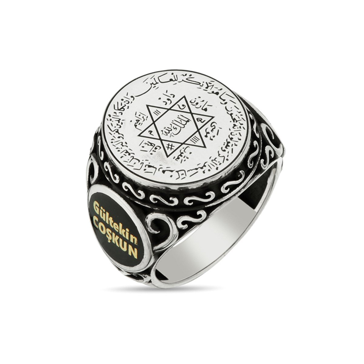 Mührü Süleyman El Yazması Nazar Dualı Kişiye Özel 925 Ayar Gümüş Erkek Yüzük