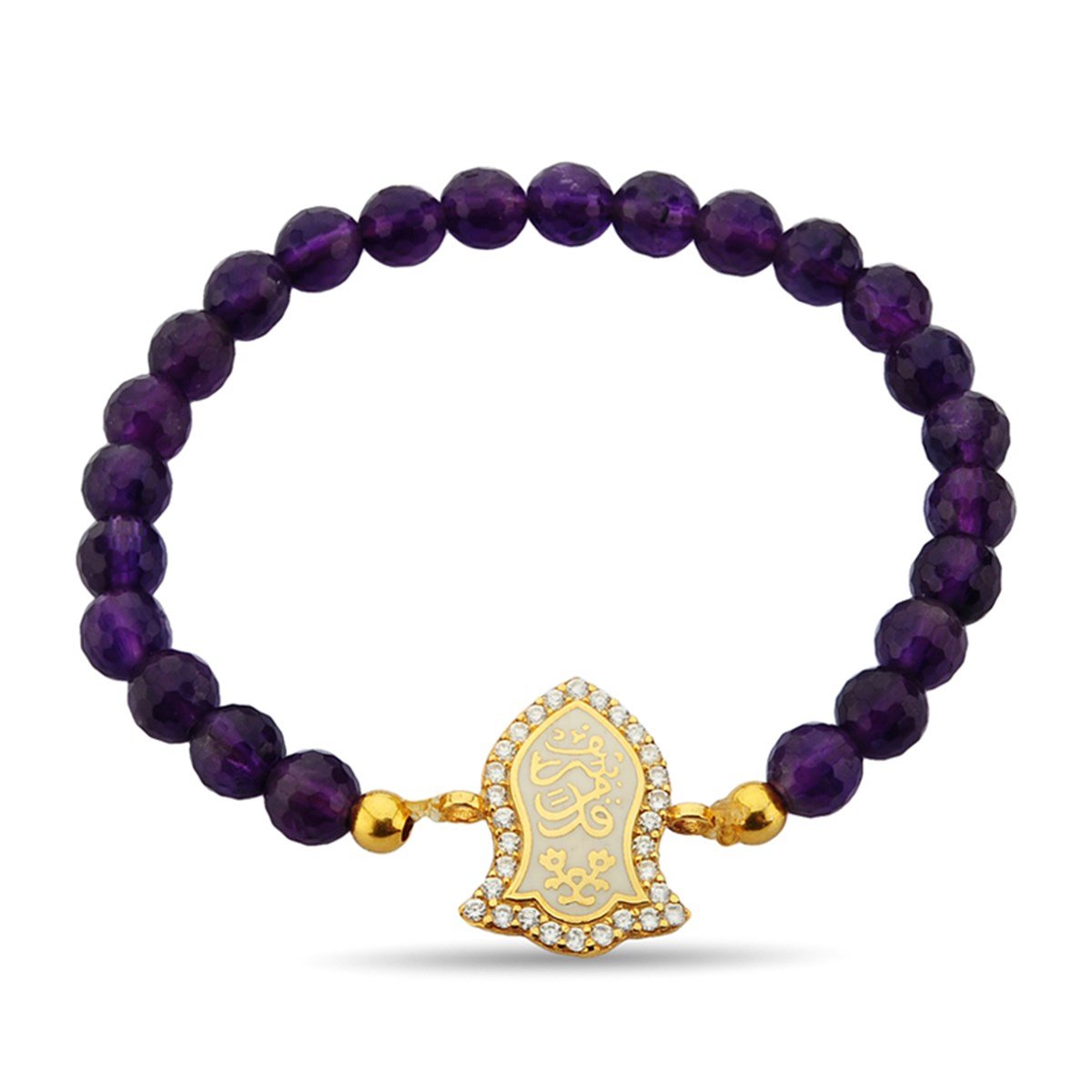 Nali Şerif Altın Kaplama Doğal Amatis Taşlı 925 Ayar Gümüş Bayan Bileklik