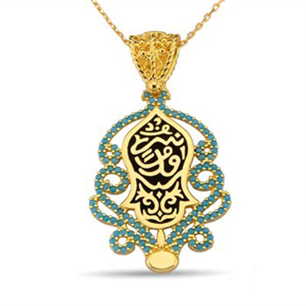 Nali Şerif Firuze Turkuaz Taşlı Altın Kaplamalı 925 Ayar Gümüş Bayan Kolye