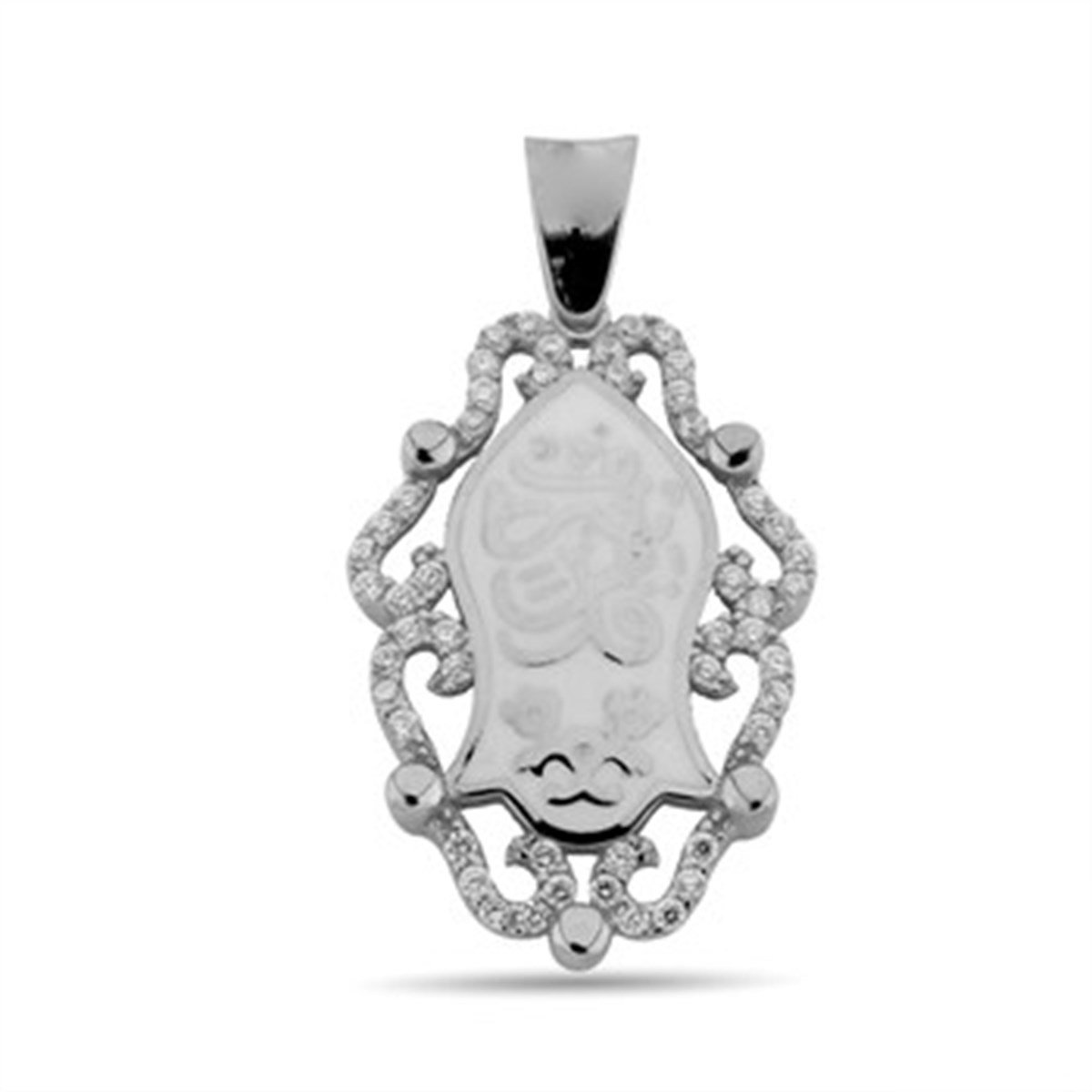 Nali Şerif Kademi Şerif Beyaz Mineli Beyaz Altın Kaplamalı Güverseli Gümüş Kolye Ucu