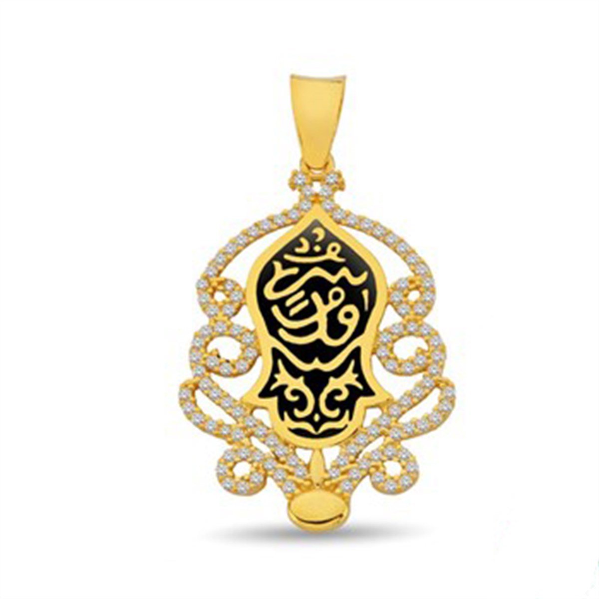 Nali Şerif Kademi Şerif Siyah Mineli Sarı Kaplamalı Bayan Kolye Ucu