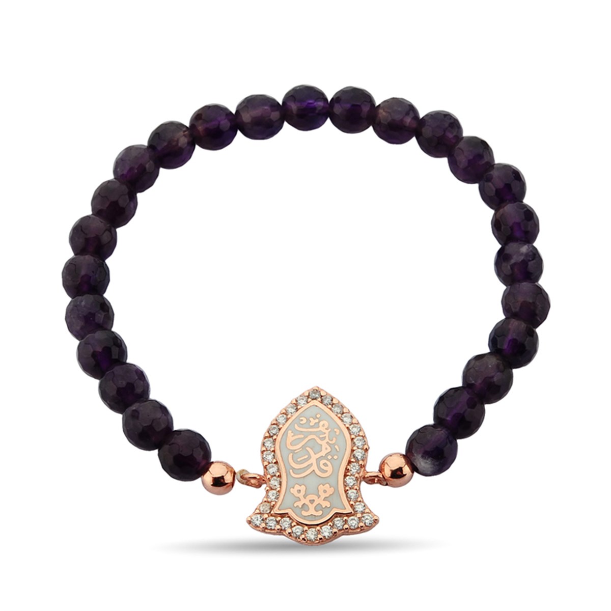 Nali Şerif Roz Kaplama Doğal Amatis Taşlı 925 Ayar Gümüş Bayan Bileklik