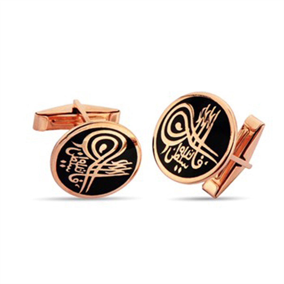 Osmanlı Tuğralı Roz Kaplama 925 Ayar Gümüş Kol Düğmesi