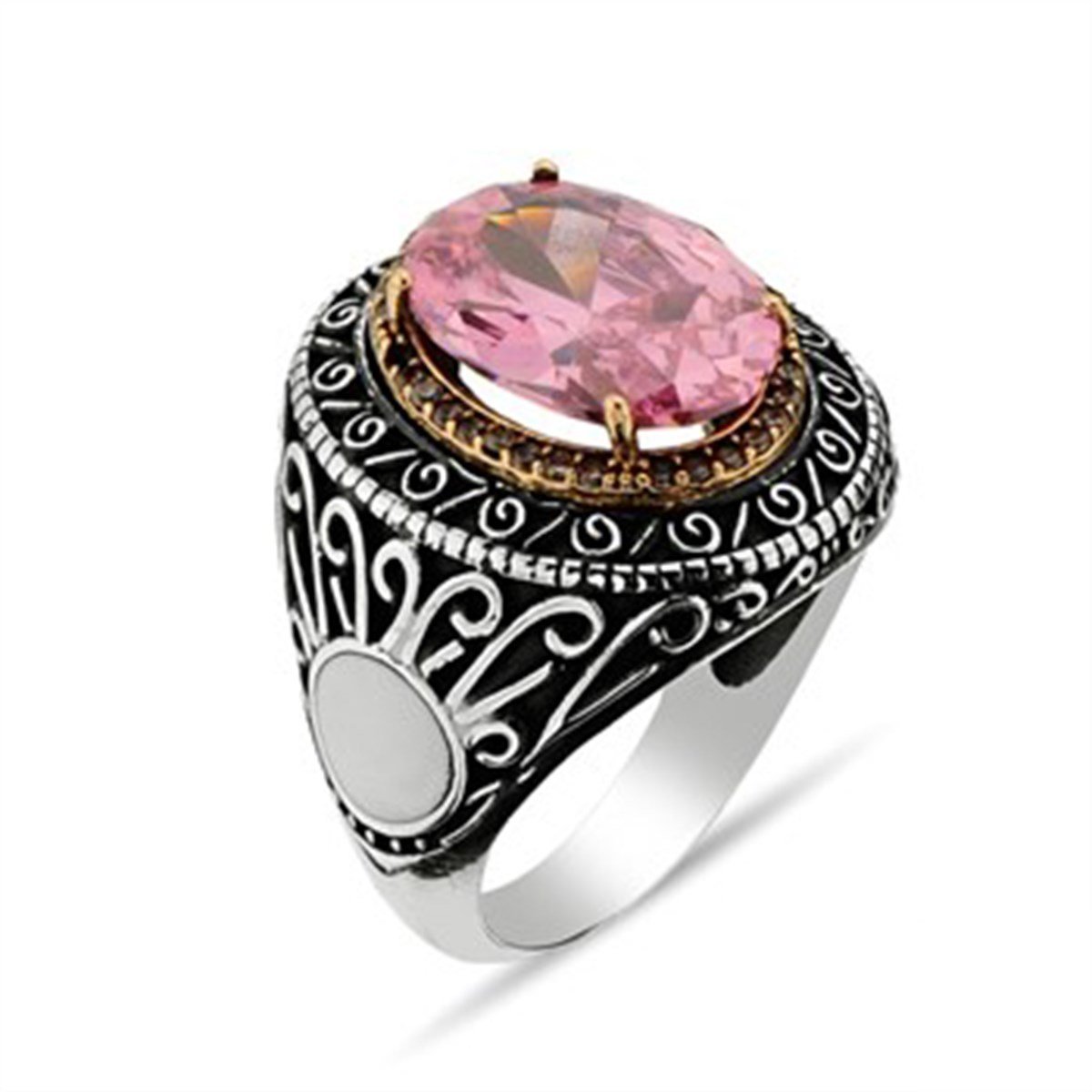 Pembe Kristal Taşlı 925 Ayar Gümüş Bayan Yüzüğü