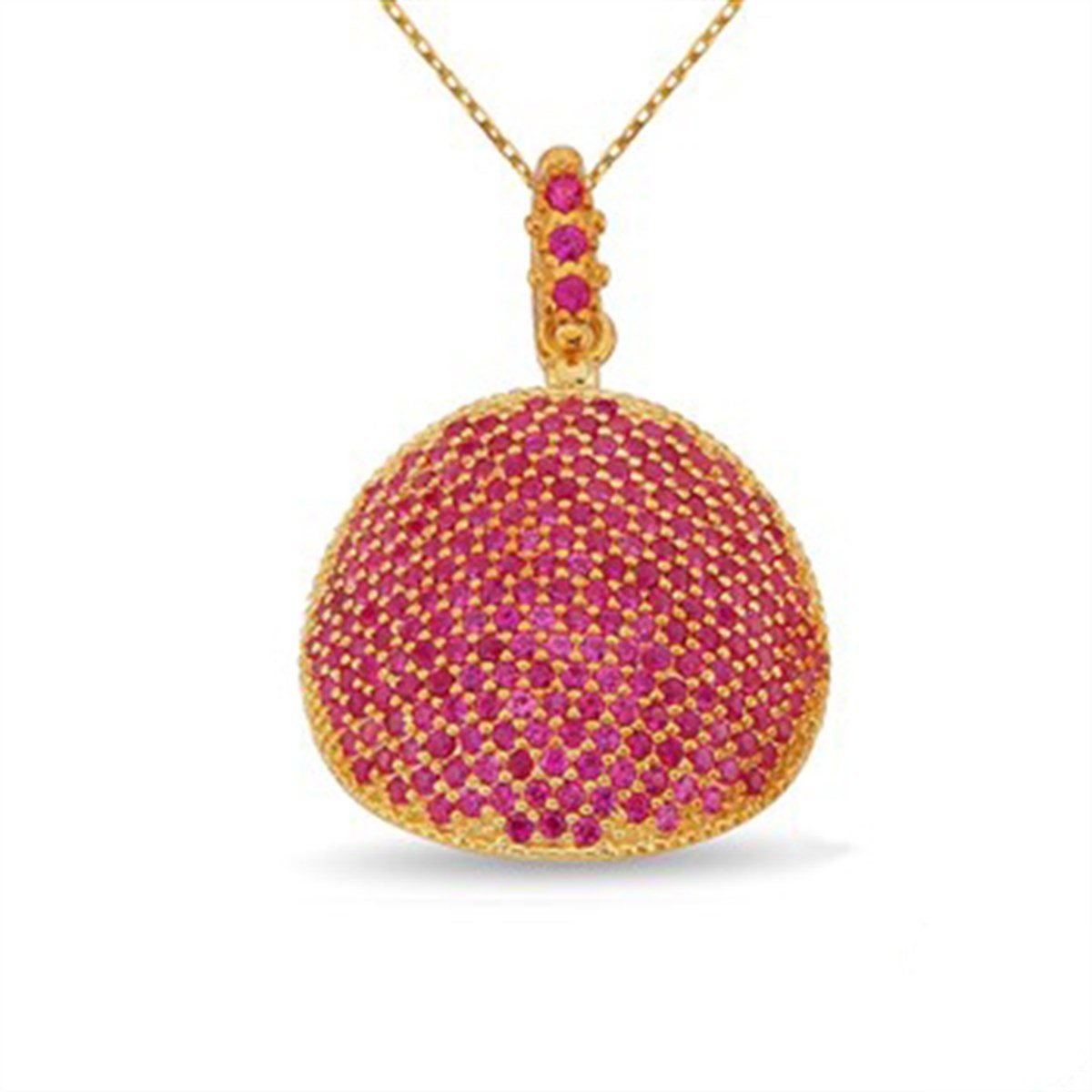 Ruby Kırmızı taşlı Altın Kaplamalı 925 Ayar Gümüş Bayan Kolye