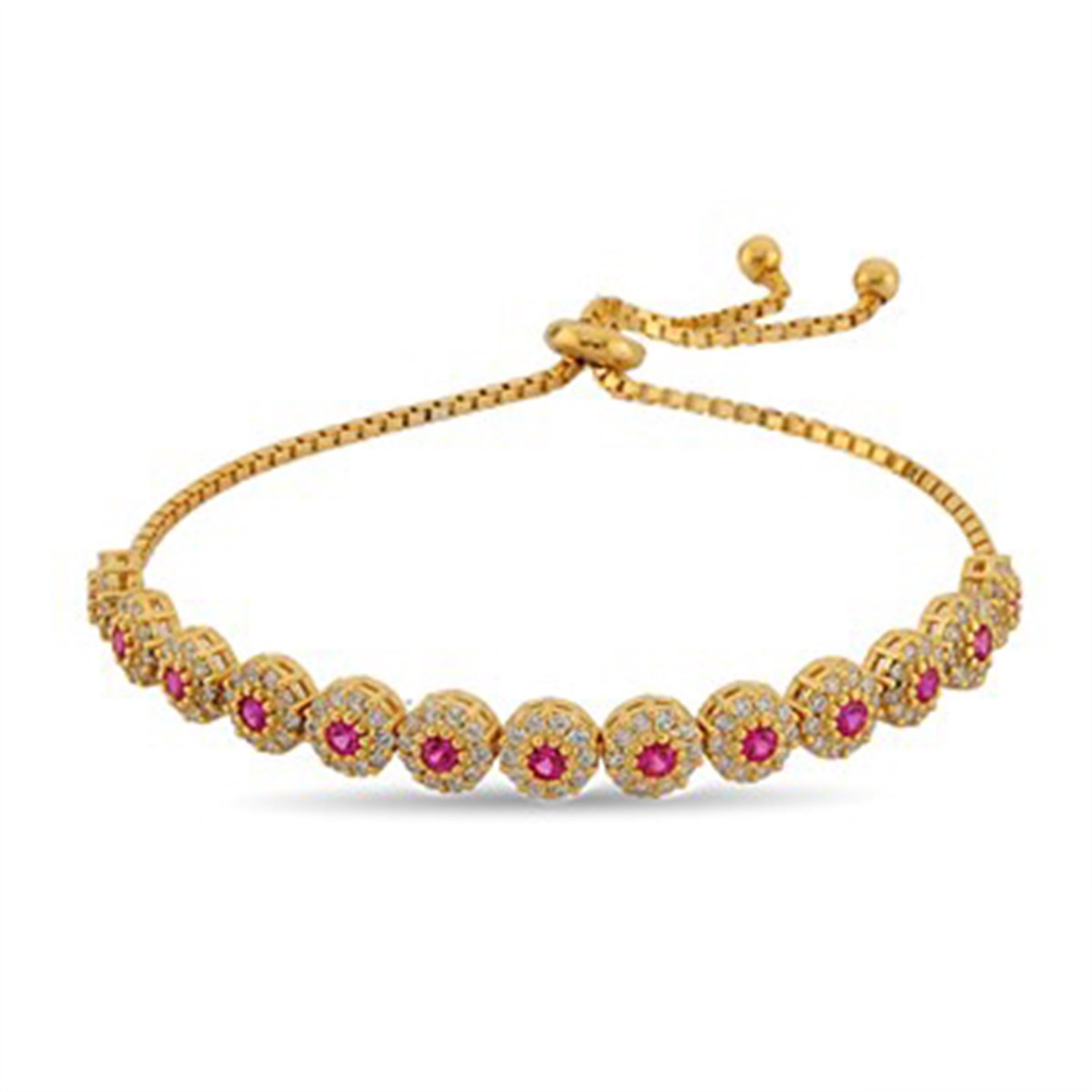Ruby Kırmızı taşlı Altın Kaplamalı Ayarlanabilir asansörlü Gümüş Bayan Bileklik