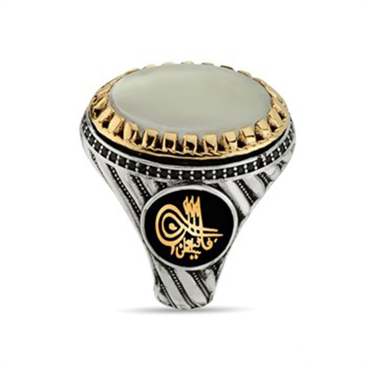 Sedef Taşlı 925 Ayar Gümüş Erkek Yüzüğü