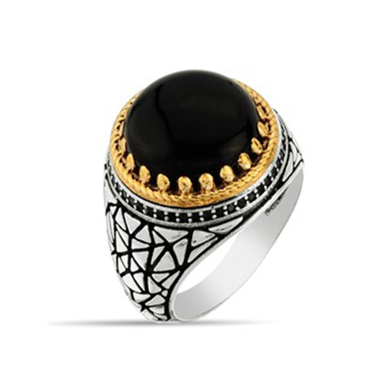 Siyah Akik Taşlı 925 Ayar Gümüş Erkek Yüzüğü