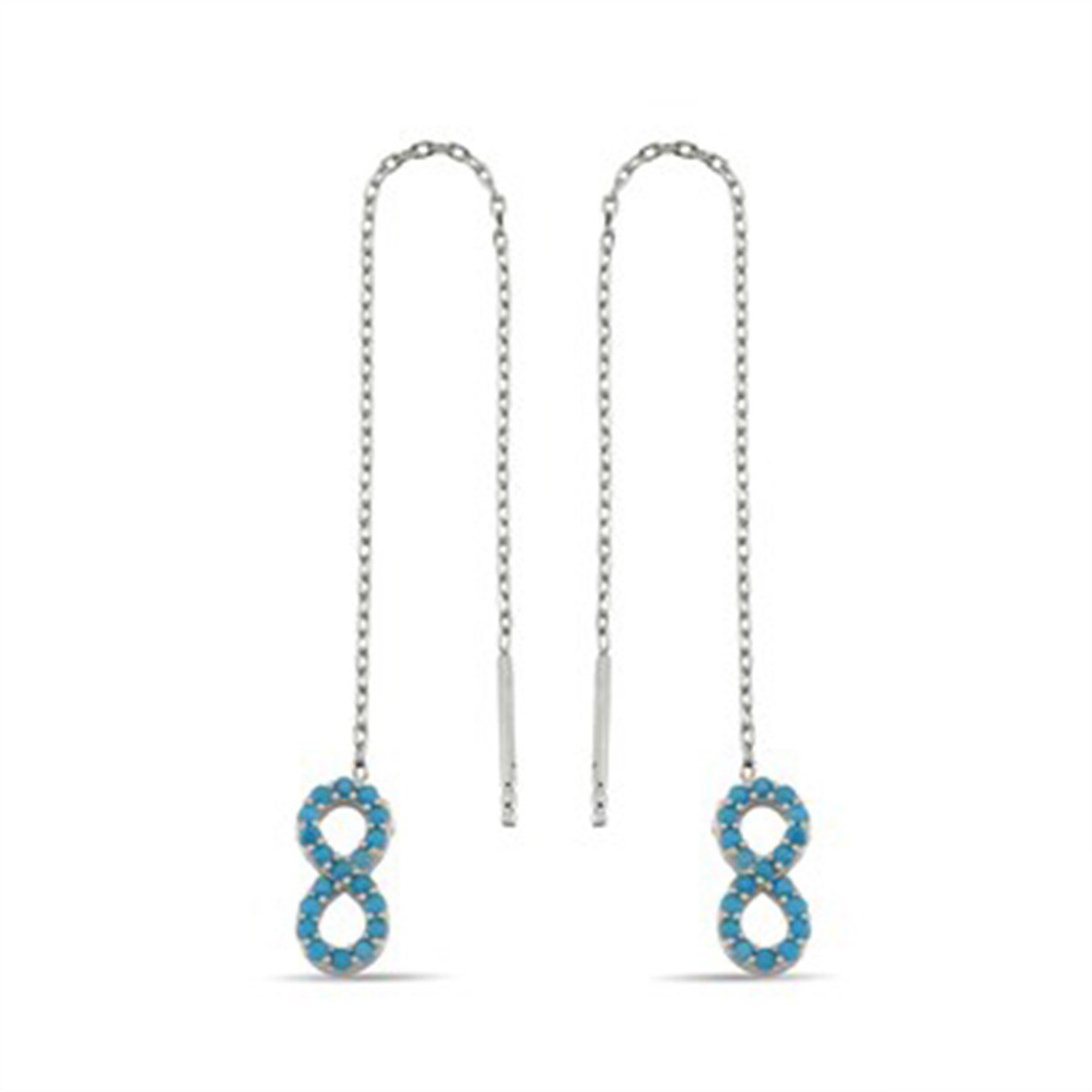 Sonsuzluk Firuze Turkuaz Taşlı Gümüş Zincirli Küpe