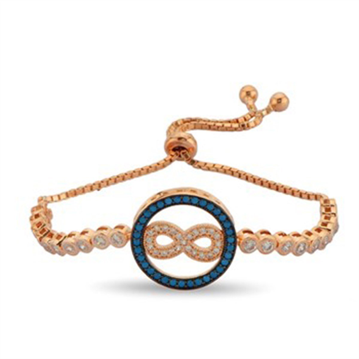 Sonsuzluk Firuze Turkuaz Taşlı Roz Kaplamalı Ayarlanabilir Asansörlü Gümüş Bayan Bileklik