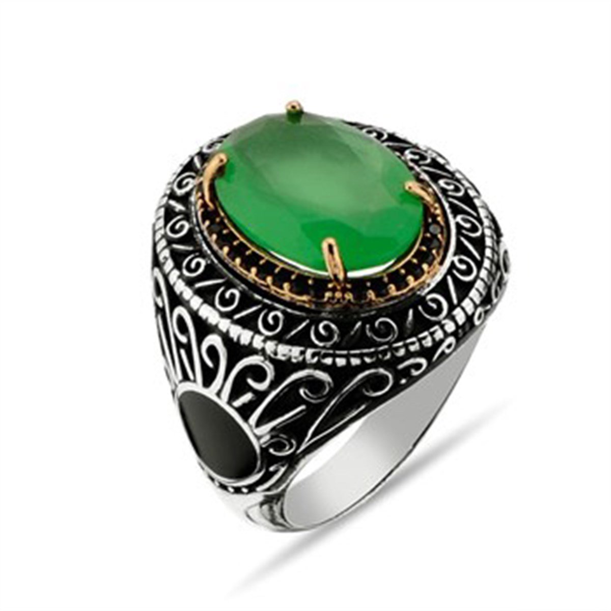 Su Yeşili Kristal Taşlı 925 Ayar Gümüş Bayan Yüzüğü