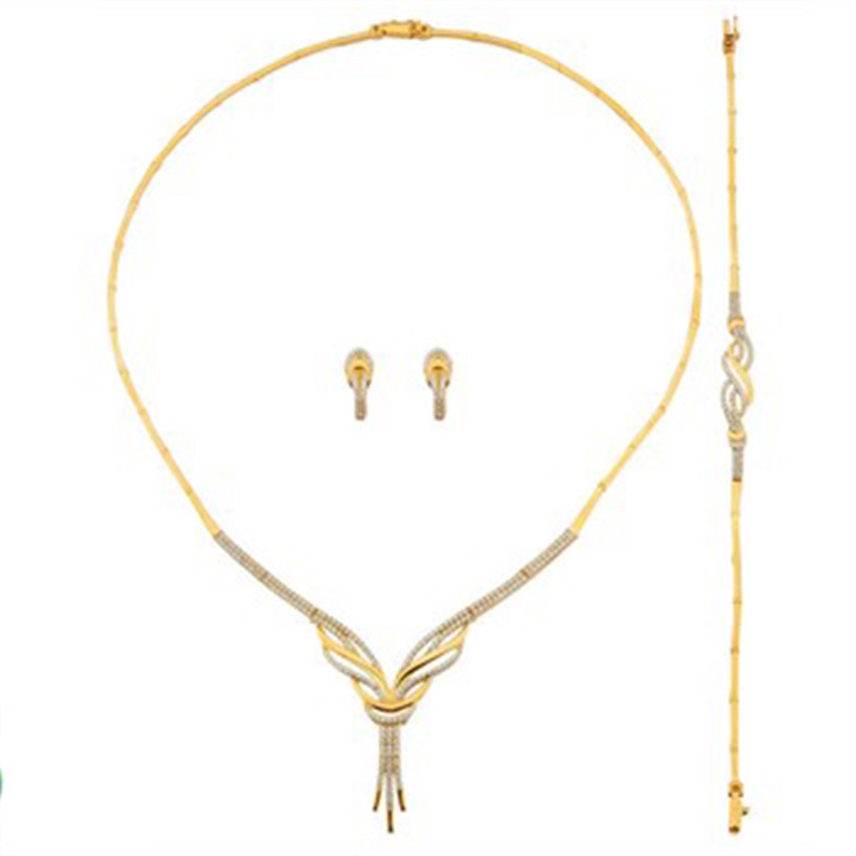 Su Yolu Gerdanlık Altın Kaplama Gümüş Bayan Takı Seti