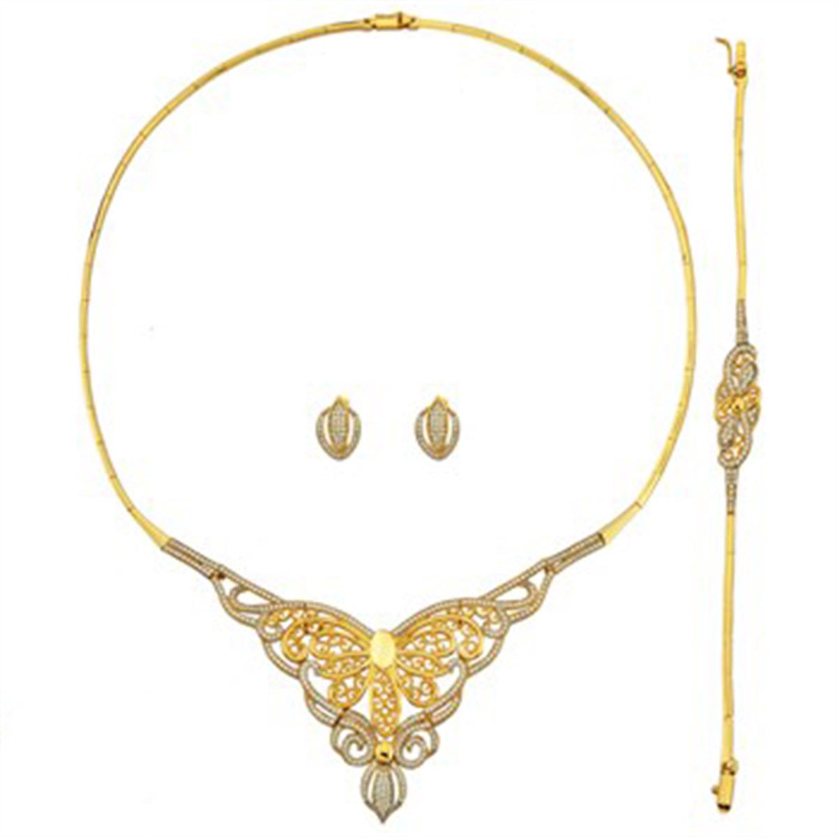 Su Yolu Gerdanlık Altın Kaplamalı 925 Ayar Gümüş Bayan Seti