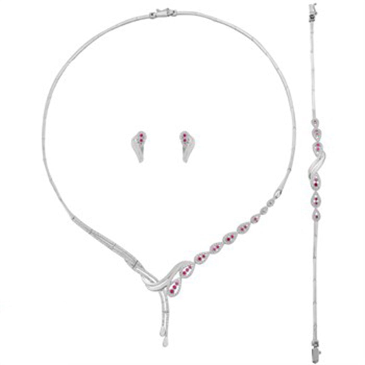 Su Yolu Gerdanlık Ruby Taşlı Gümüş Bayan Takı Seti