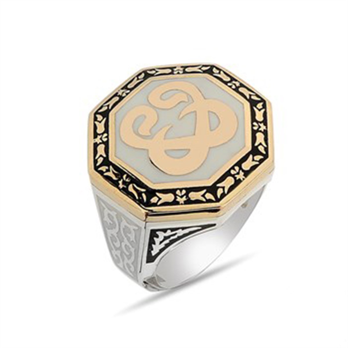 Vav Harf Desenli Gümüş Erkek Yüzüğü