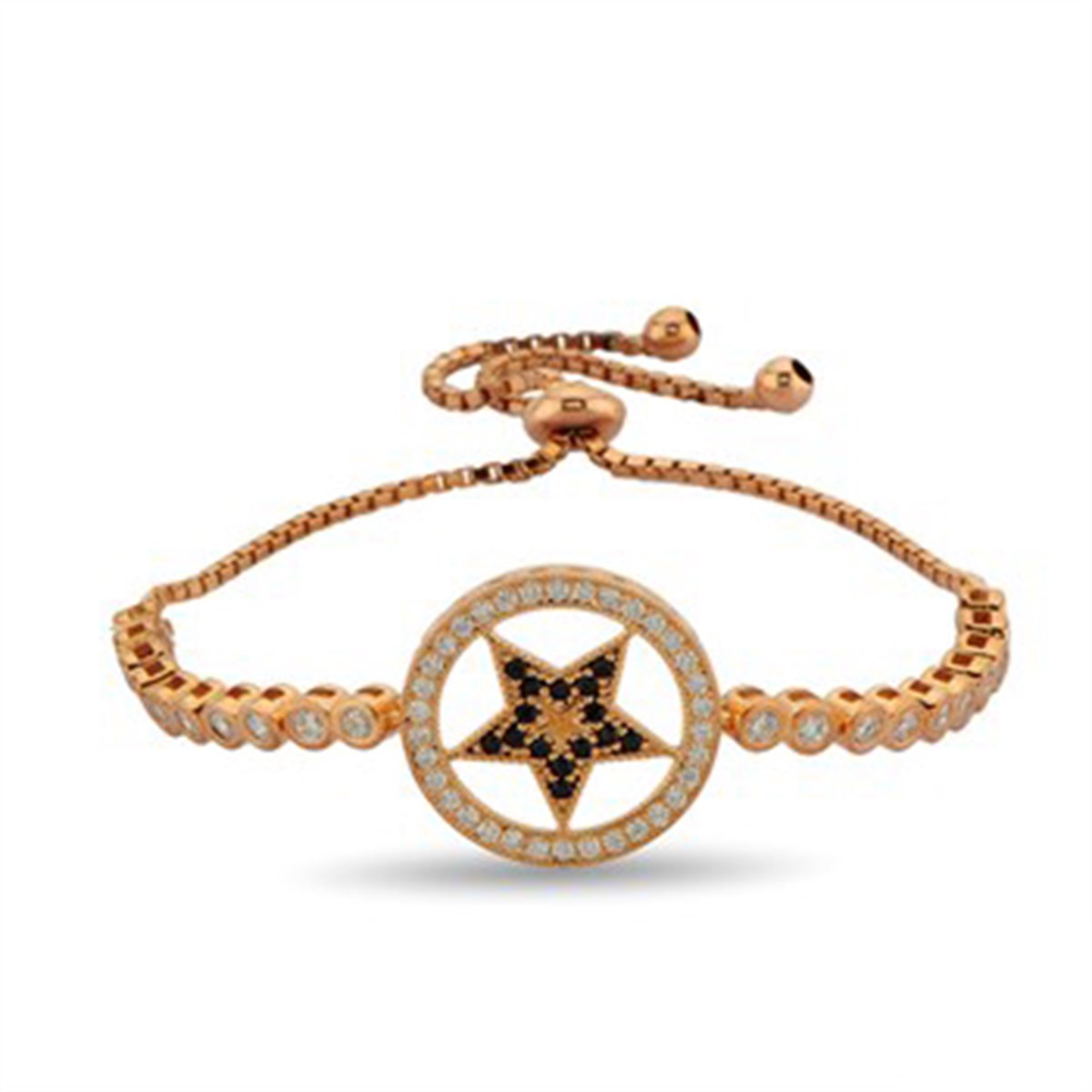 Yıldız Zirkon Taşlı Roz Kaplamalı 925 Ayar Gümüş Bayan Bileklik