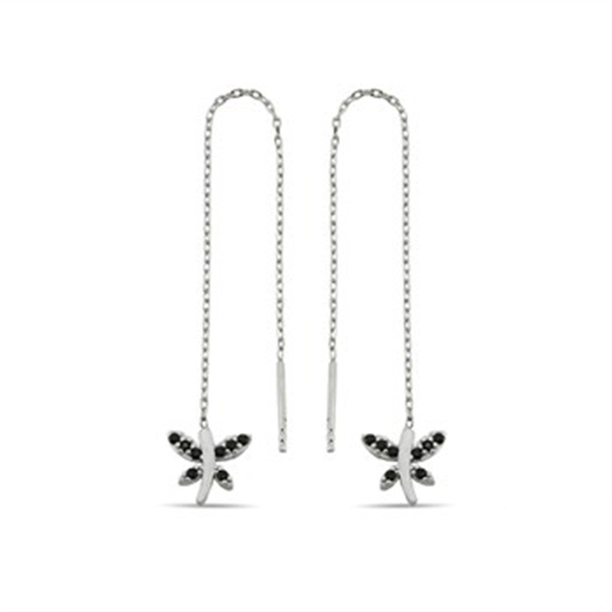 Yusufcuk Onxy Zirkon Taşlı Gümüş Zincirli Küpe