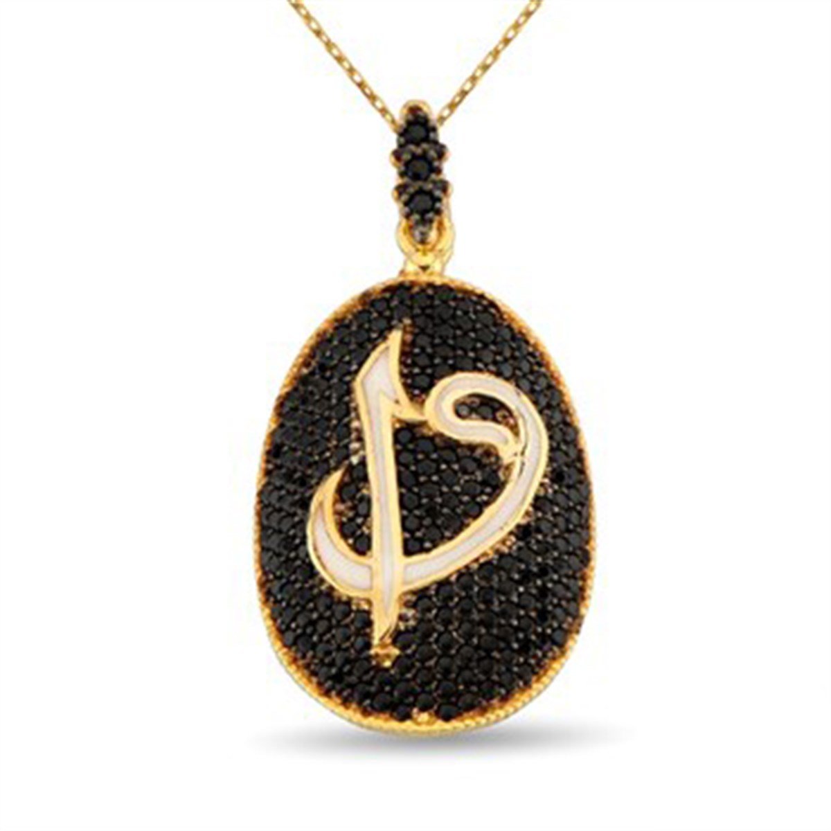 Zirkon Taşlı 925 Ayar Gümüş Altın Kaplama Elif Vav Bayan Kolye