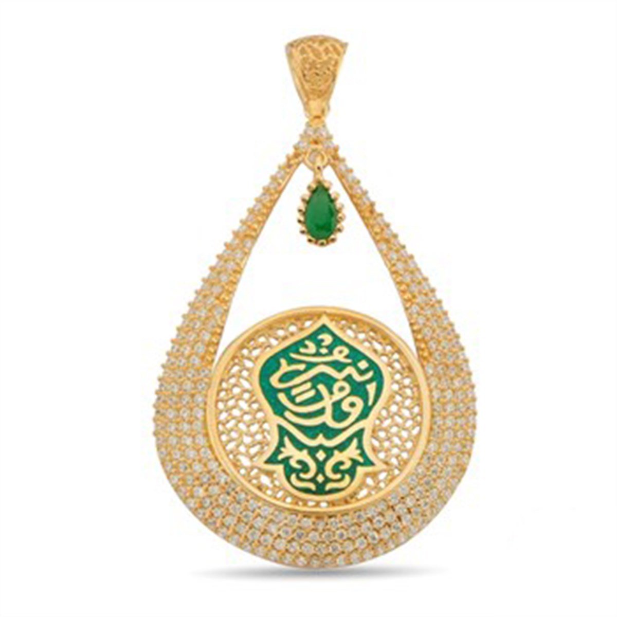 Zirkon Taşlı 925 Ayar Gümüş Altın Kaplamalı Nali Şerif Kademi Şerif Damla Kolye Ucu