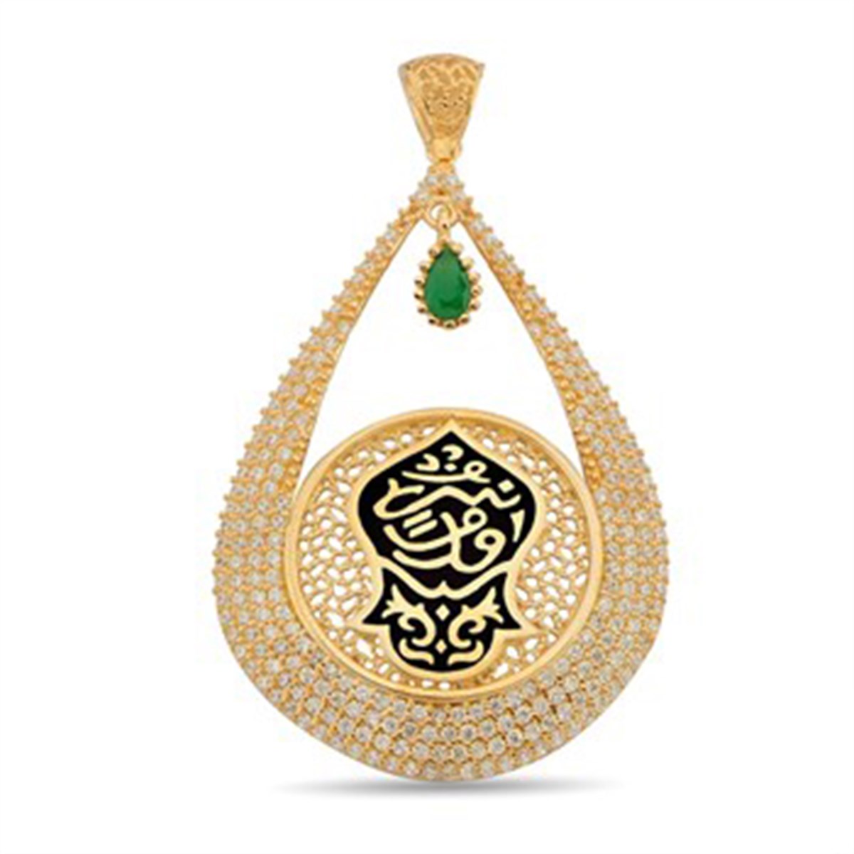 Zirkon Taşlı 925 Ayar Gümüş Altın Kaplamalı Nali Şerif Kademi Şerif Damla Kolye Ucu