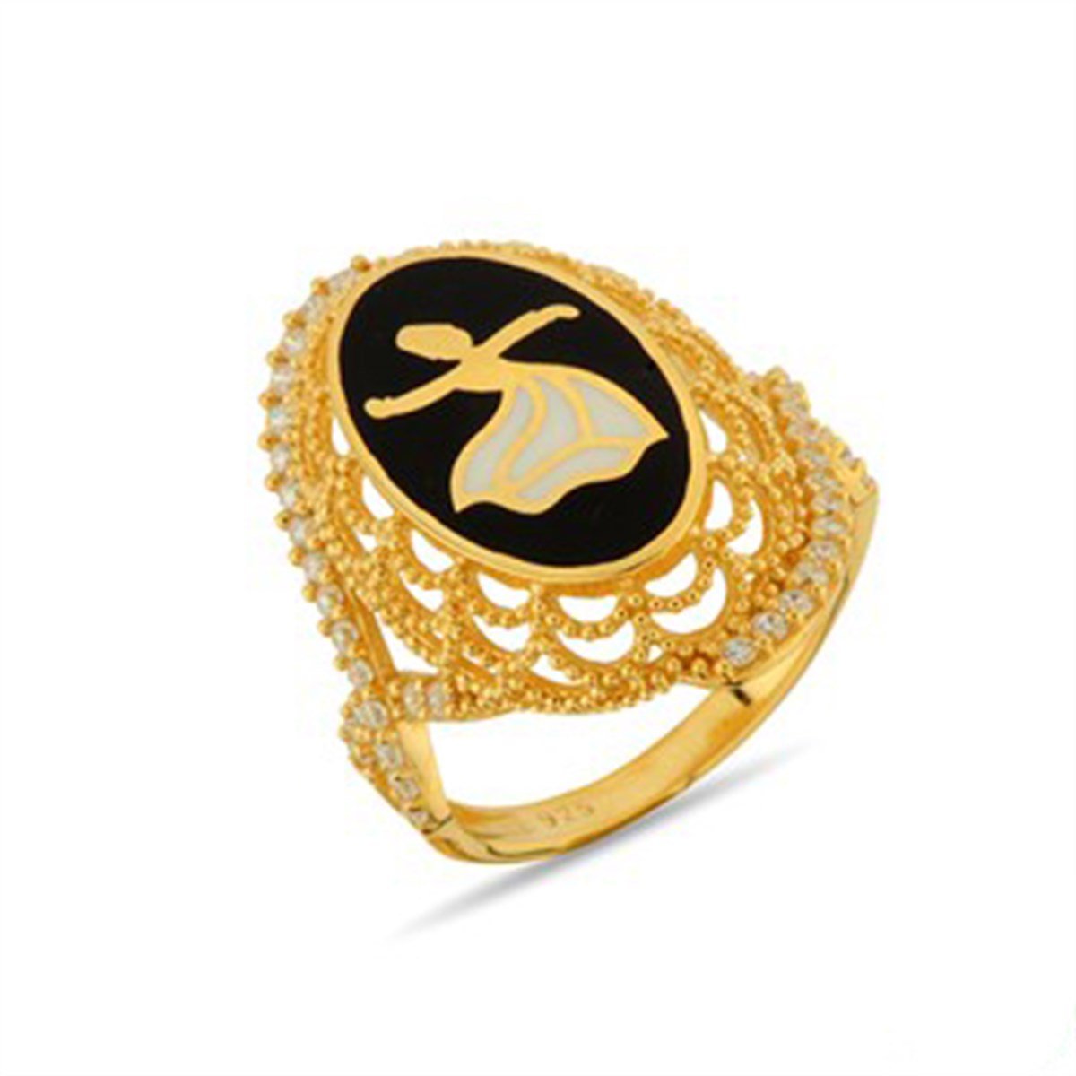 Zirkon Taşlı Altın Kaplama Semazen 925 Ayar Gümüş Bayan Yüzük