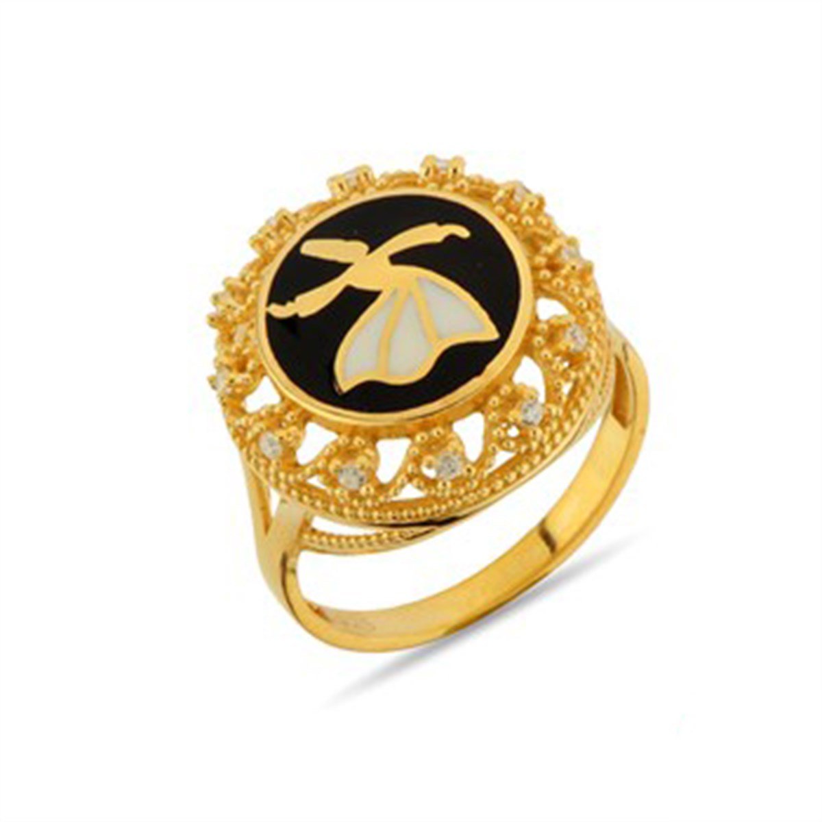 Zirkon Taşlı Altın Kaplama Semazen 925 Ayar Gümüş Bayan Yüzük
