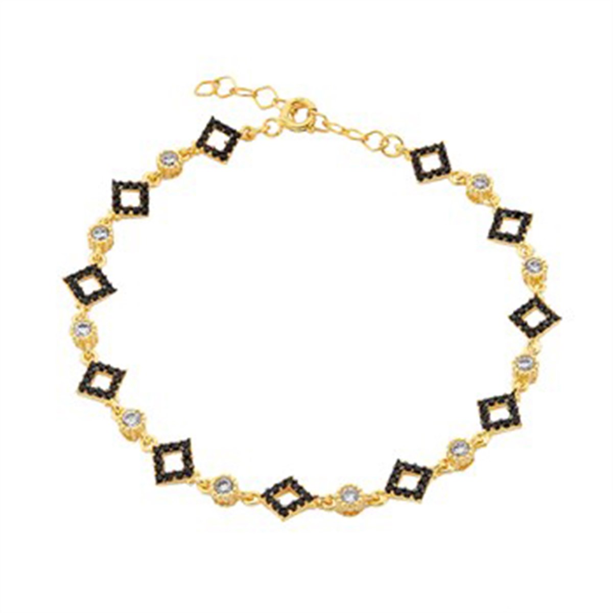 Zirkon taşlı Altın kaplamalı 925 Ayar Gümüş Kare Bayan Bileklik