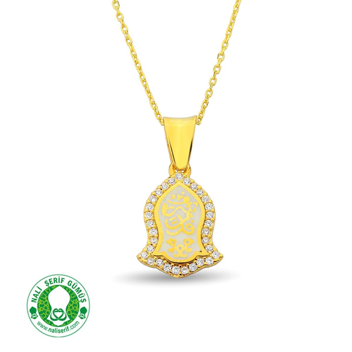 Zirkon Taşlı Beyaz Mineli Gümüş Altın Kaplama Nali Şerif Bayan Kolye
