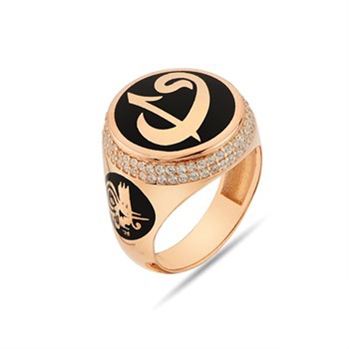 Zirkon taşlı Elif Vav Roz Kaplamalı 925 Ayar Gümüş Bayan Yüzüğü