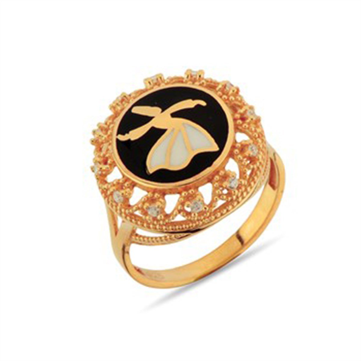 Zirkon Taşlı Roz Kaplama Semazen Gümüş Bayan Yüzük