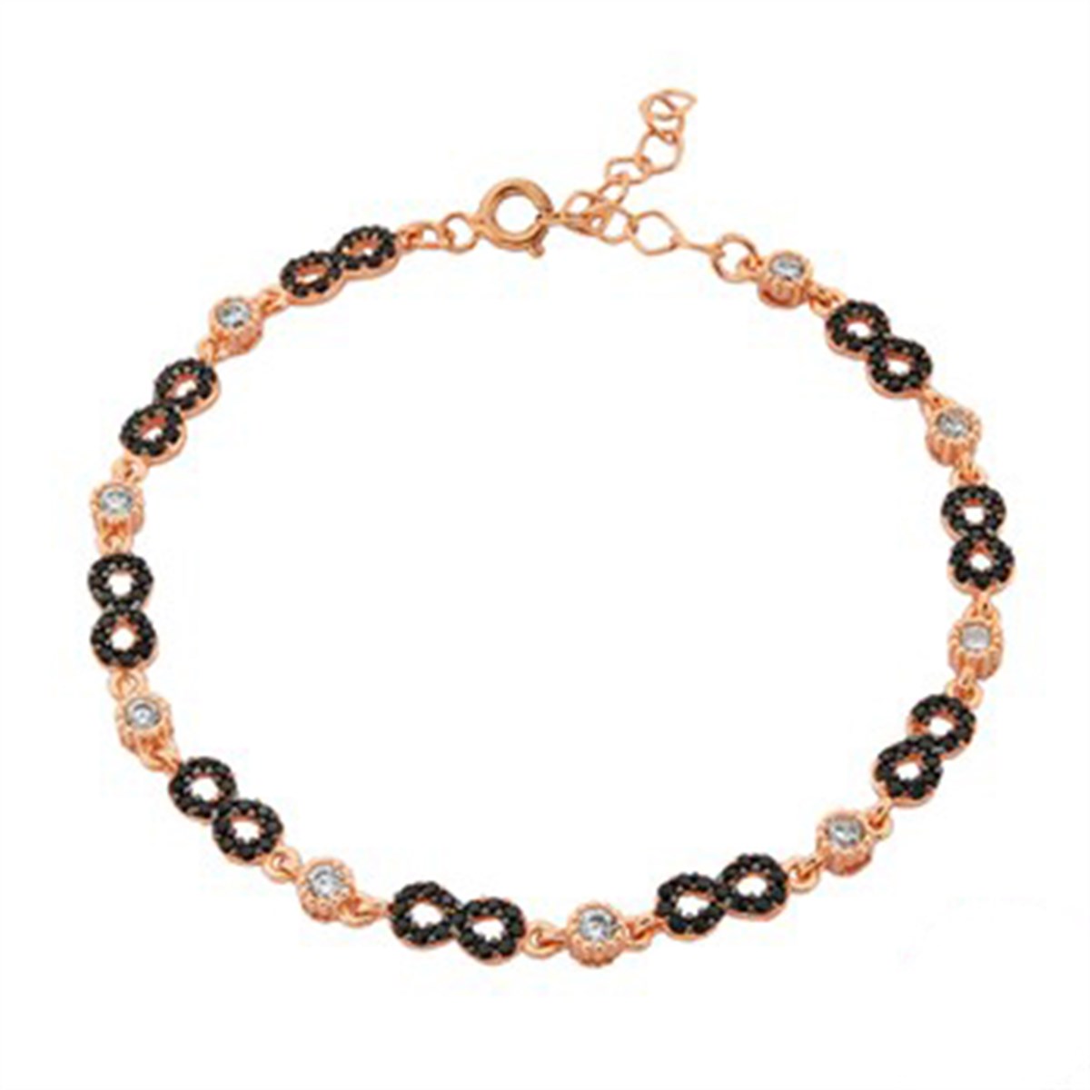 Zirkon taşlı Roz kaplamalı 925 Ayar Gümüş Sonsuzluk Bayan Bileklik