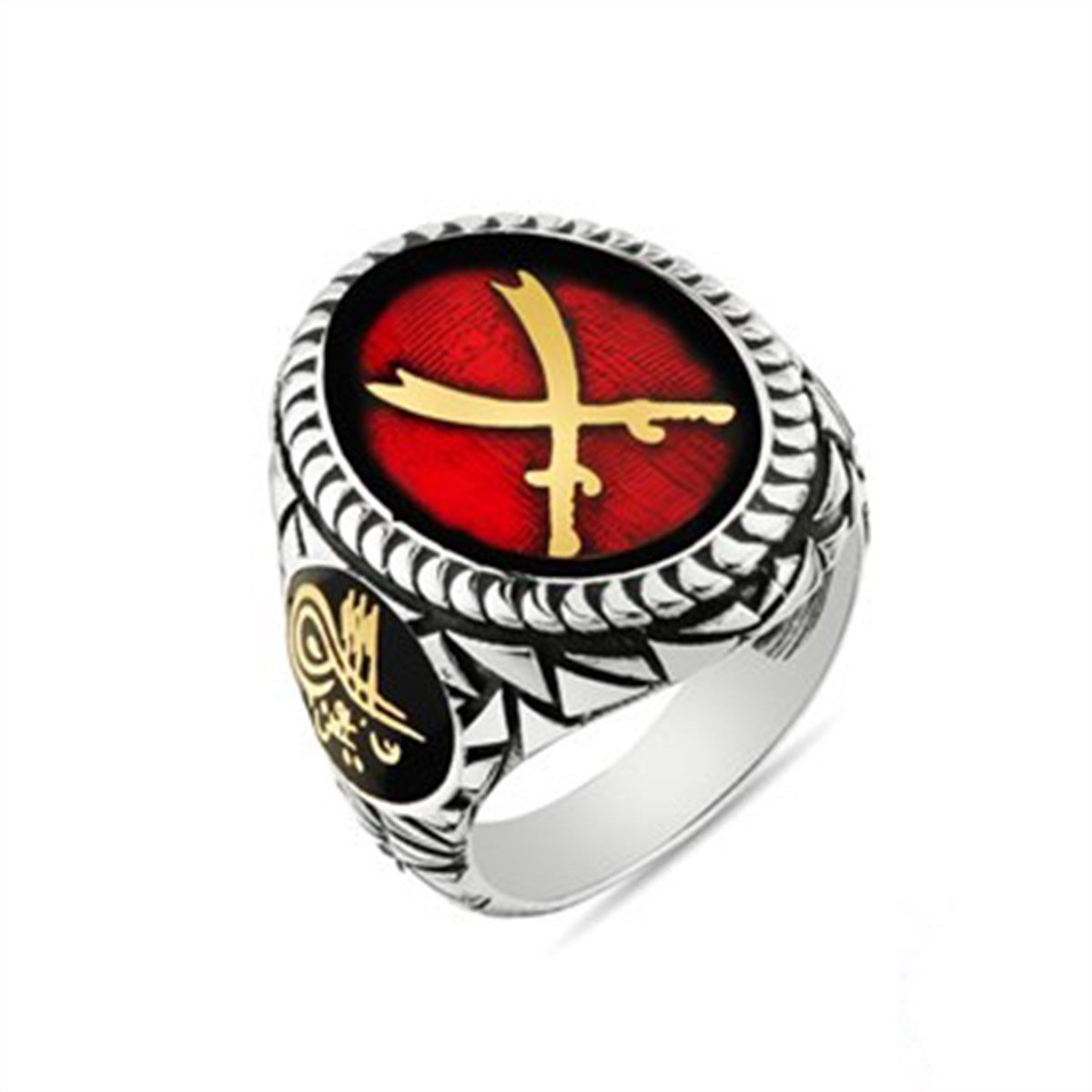 Zülfikar Kılıcı Bordo 925 Ayar Gümüş Erkek Yüzük