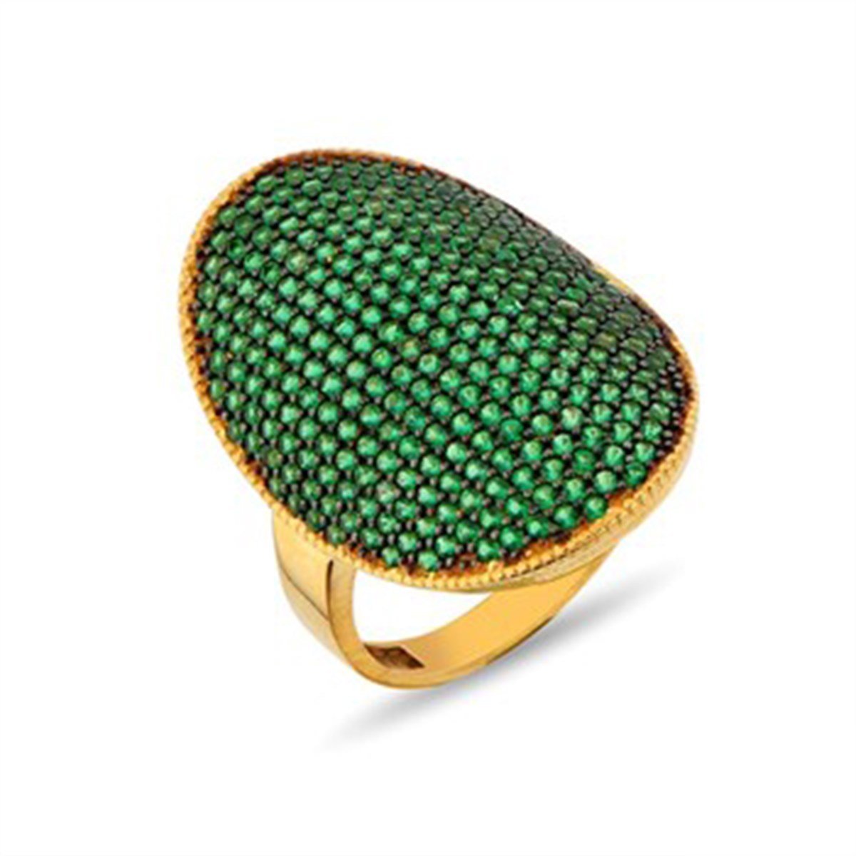 Zümrüt Yeşil Taşlı 925 Ayar Gümüş Altın Kaplama Bayan Yüzük