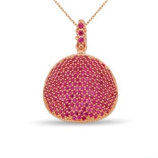 Ruby Kırmızı taşlı Roz Kaplamalı 925 Ayar Gümüş Bayan Kolye