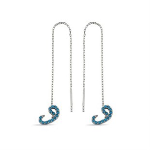 Vav Firuze Turkuaz Taşlı Zincirli Gümüş Küpe